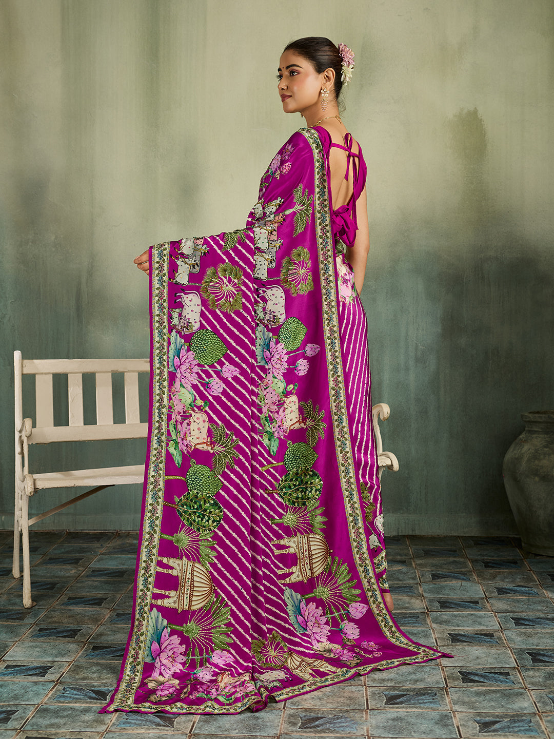 KcPc Beautiful Pure Silk Kalamkari Style Saree with Thread WorkBRC