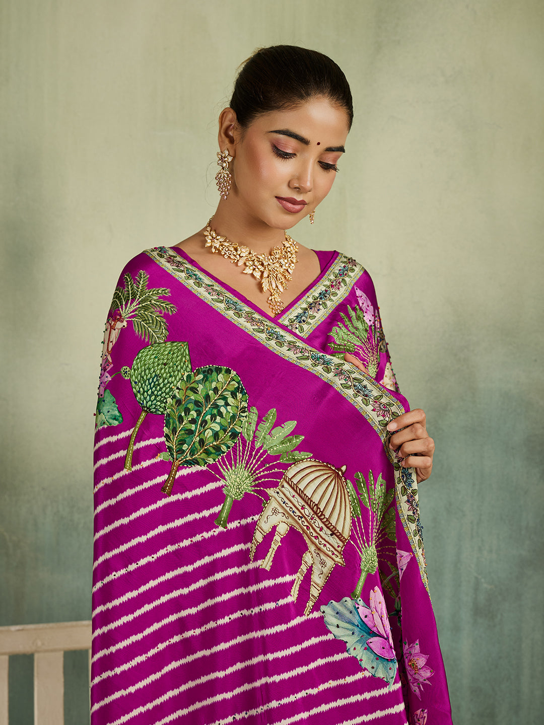 KcPc Beautiful Pure Silk Kalamkari Style Saree with Thread WorkBRC