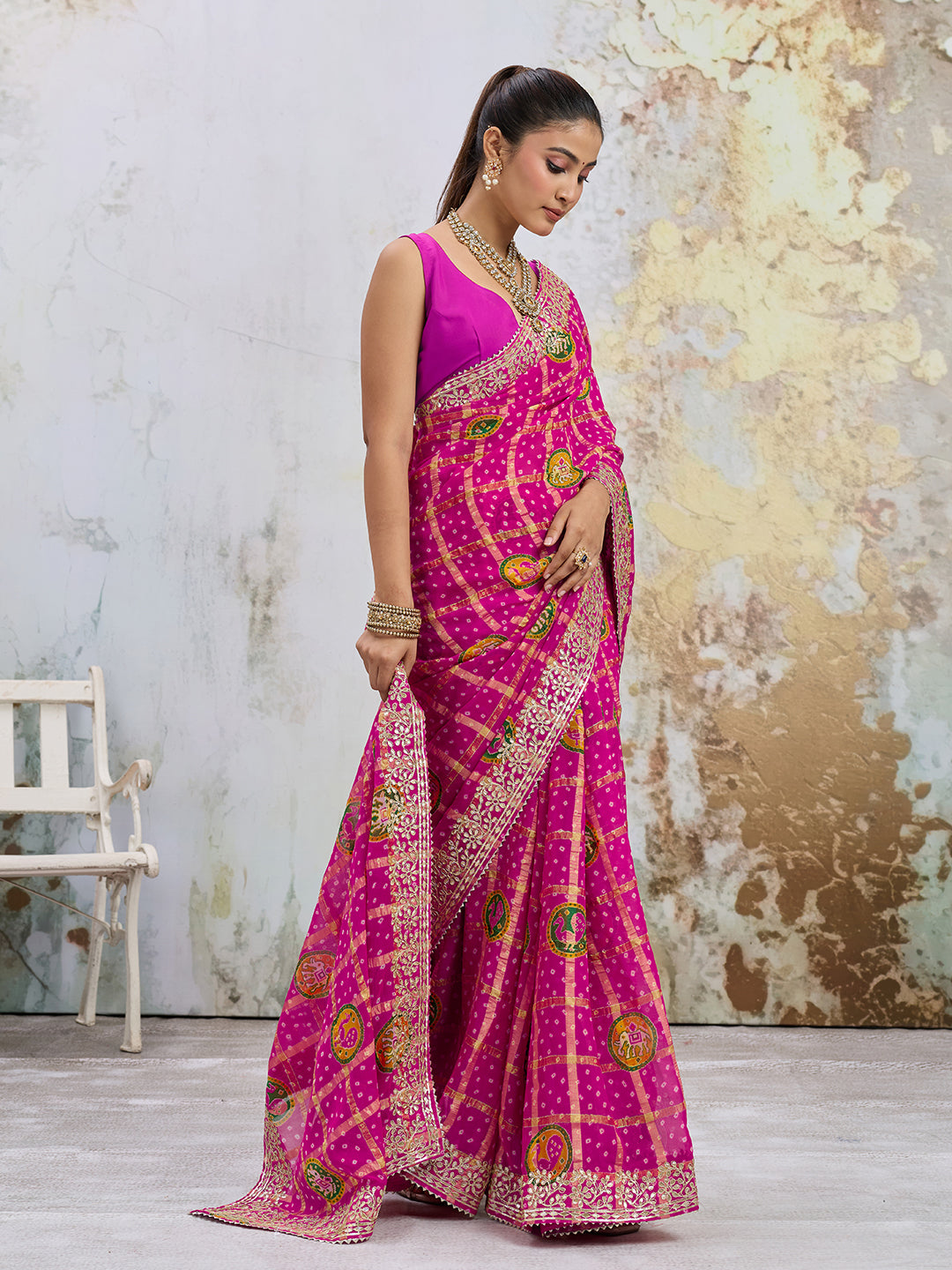 KcPc Premium Bandhani Style Saree with Rich Gotapatti Embellishment SAE
