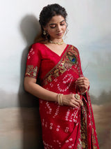 KcPc Handmade Bandhej Bandhani Viscos Silk Saree RBW