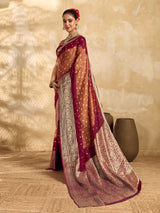 Buy silk saree for festive wear in maroon colour