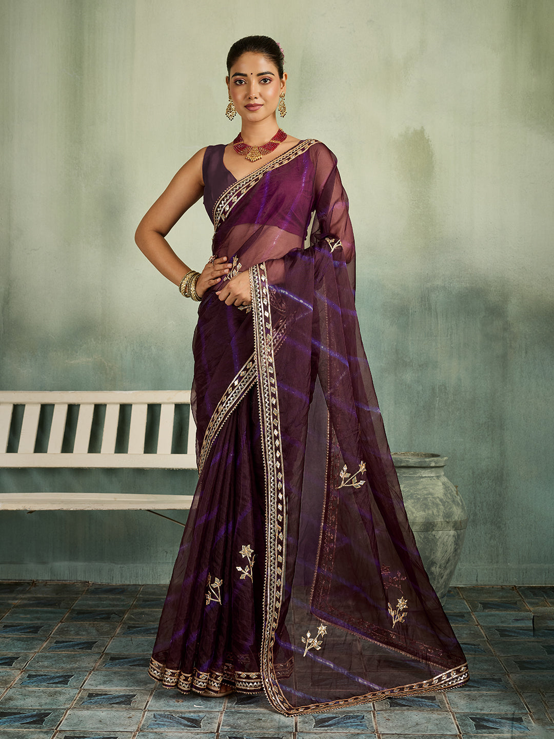 KcPc New Launch Organza Leheriya Style With Gotapatti Work Saree MHS