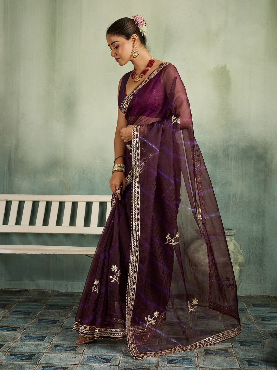 KcPc New Launch Organza Leheriya Style With Gotapatti Work Saree MHS
