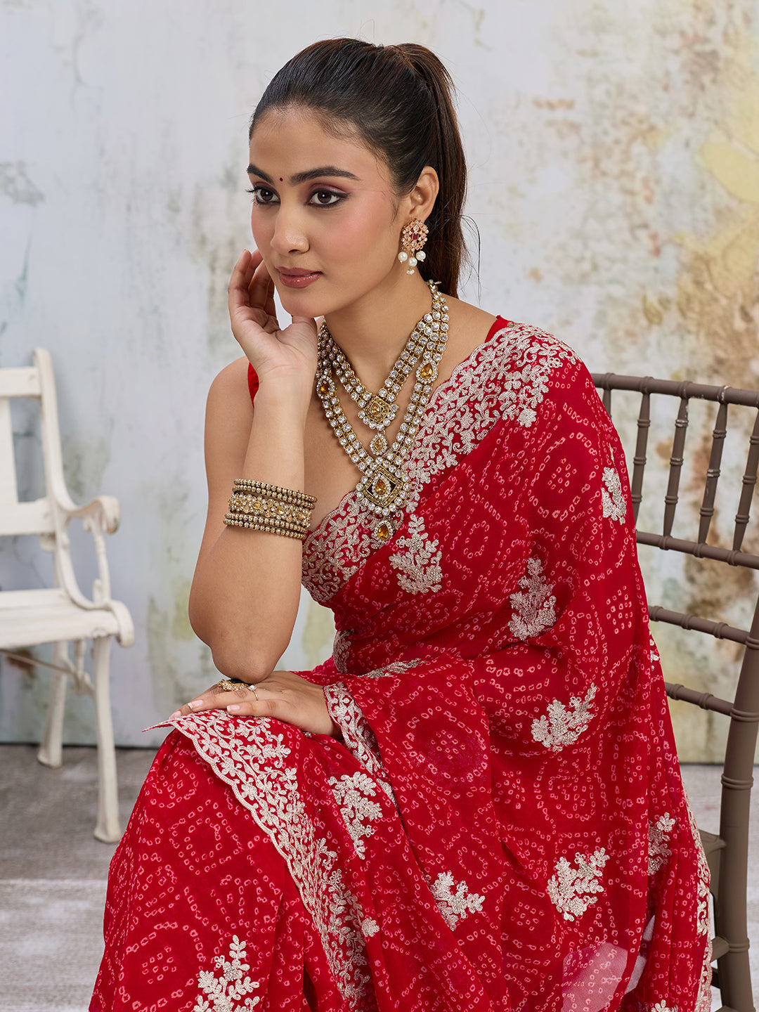 KcPc Traditional Bandhani Sarees with Beautiful Piton WorkSANJU