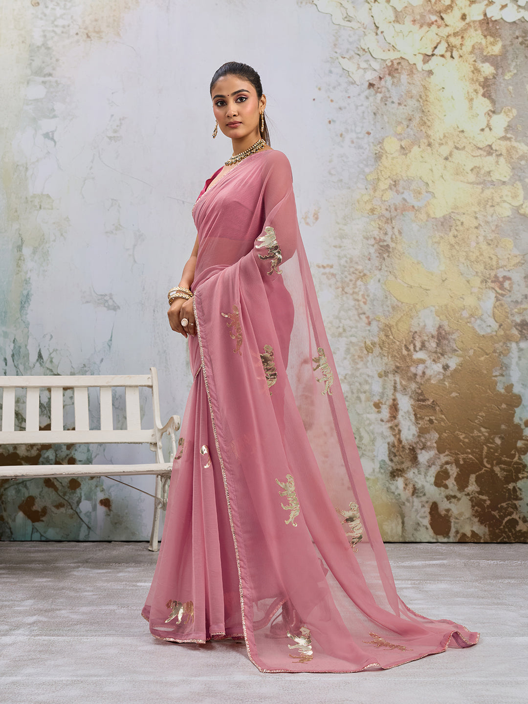 KcPc New Beautiful Chiffon Saree with Rich Gota Work and Royal Appeal