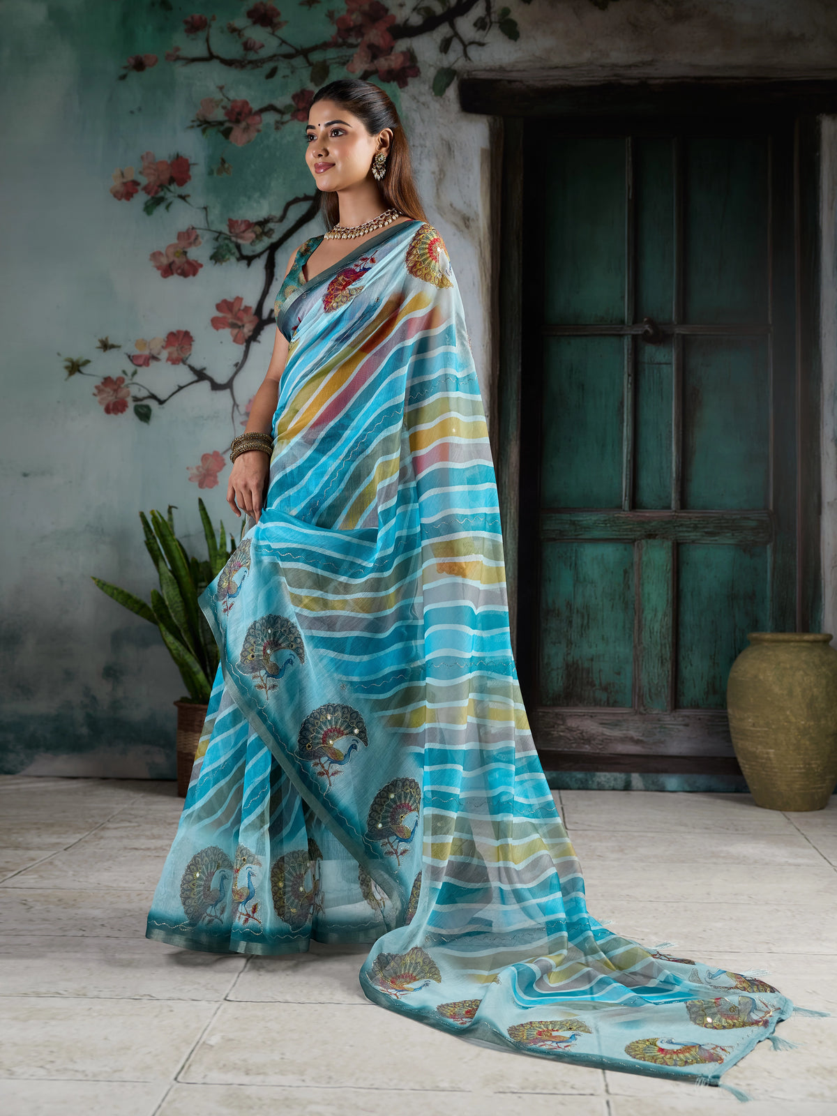 KcPc Premium Office Wear Leheriya Cotton Silk Saree with Blouse PieceSTL