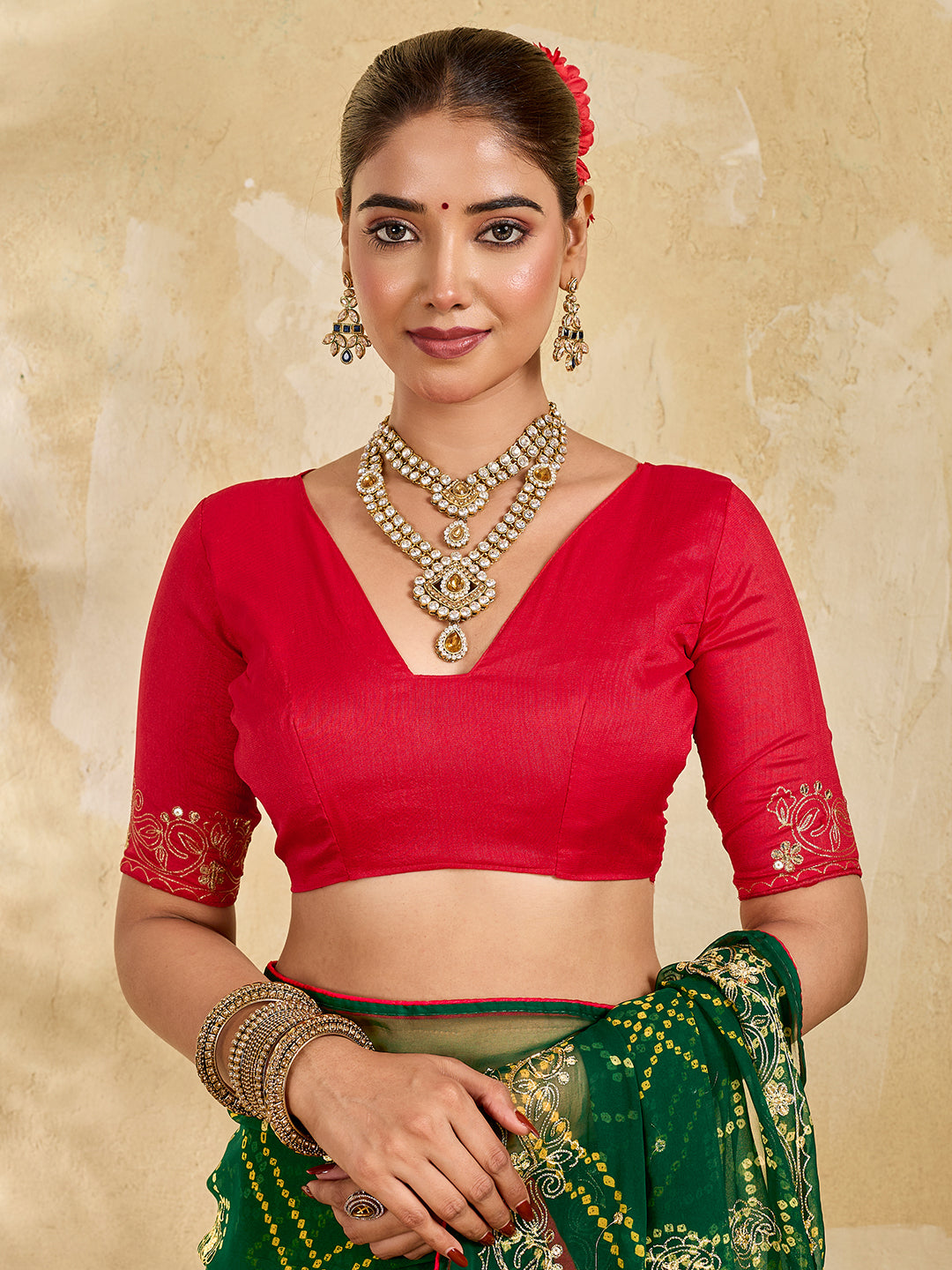 Buy Chiffon Saree Bandhani Style With Aari Work KcPc