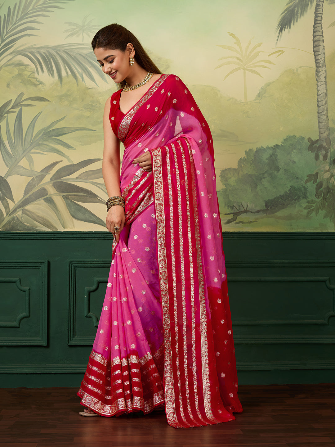 KcPc Pure Georgette Jaipuri Tie Dye Zari Weaving Saree