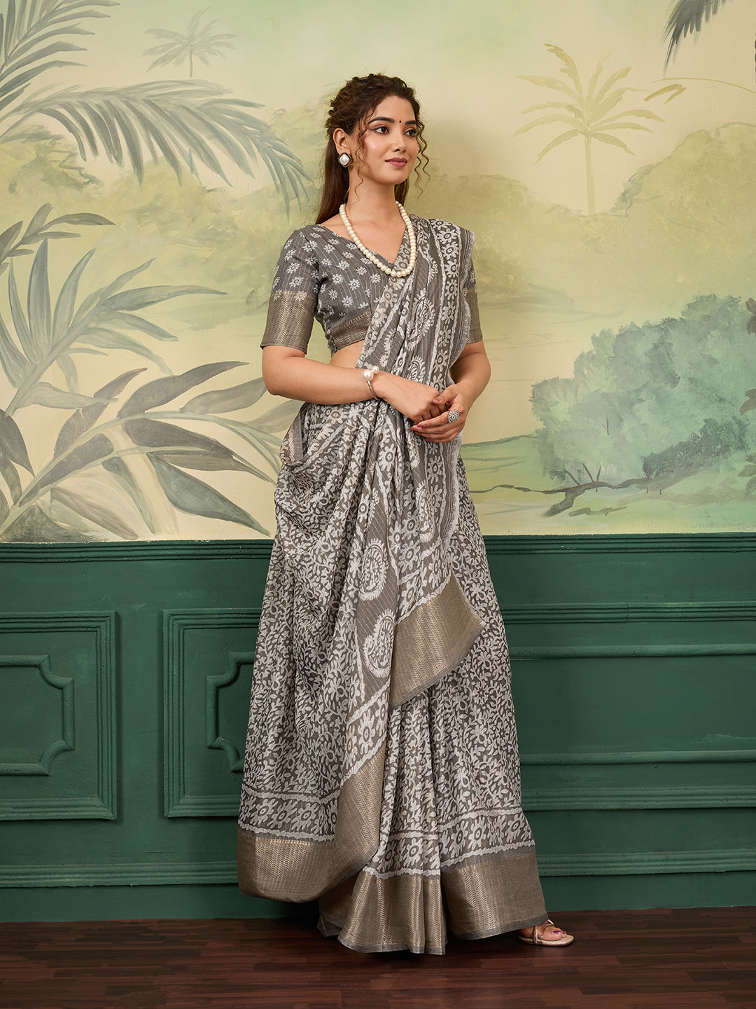 Buy New Arrival Cotton Silk Batik Printed With Zari Border Work Saree