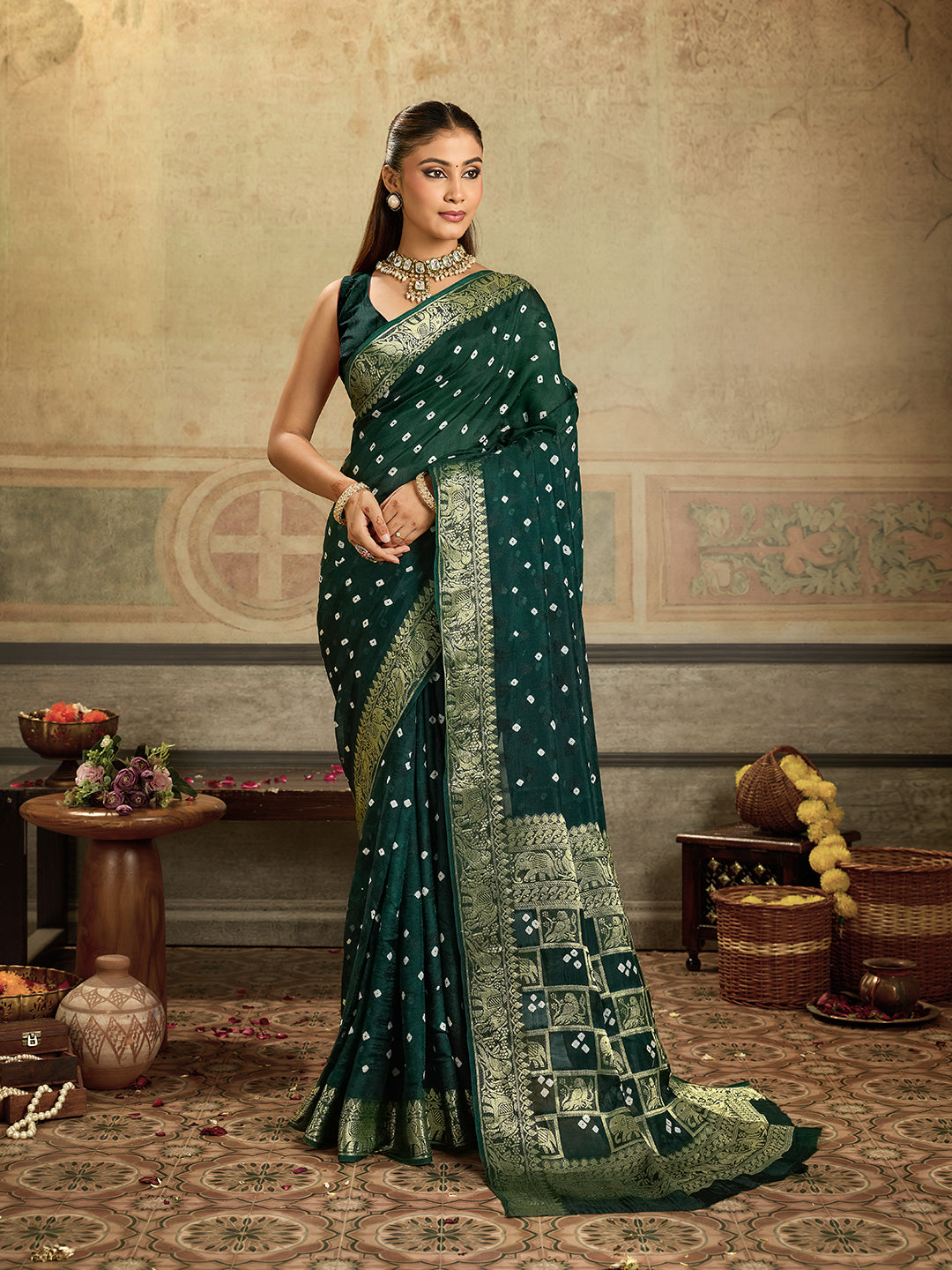 KcPc New Graceful Viscose Silk Bandhani Saree with Zari Weaving Border RAJ