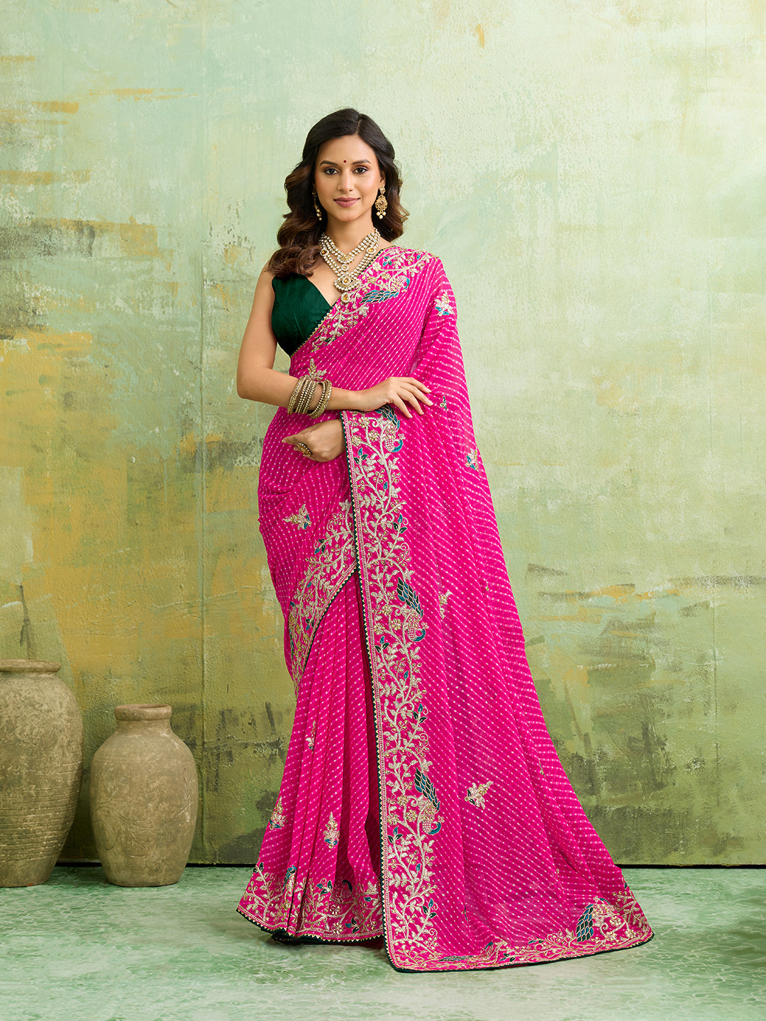 Leheriyrea style saree with embroidery work