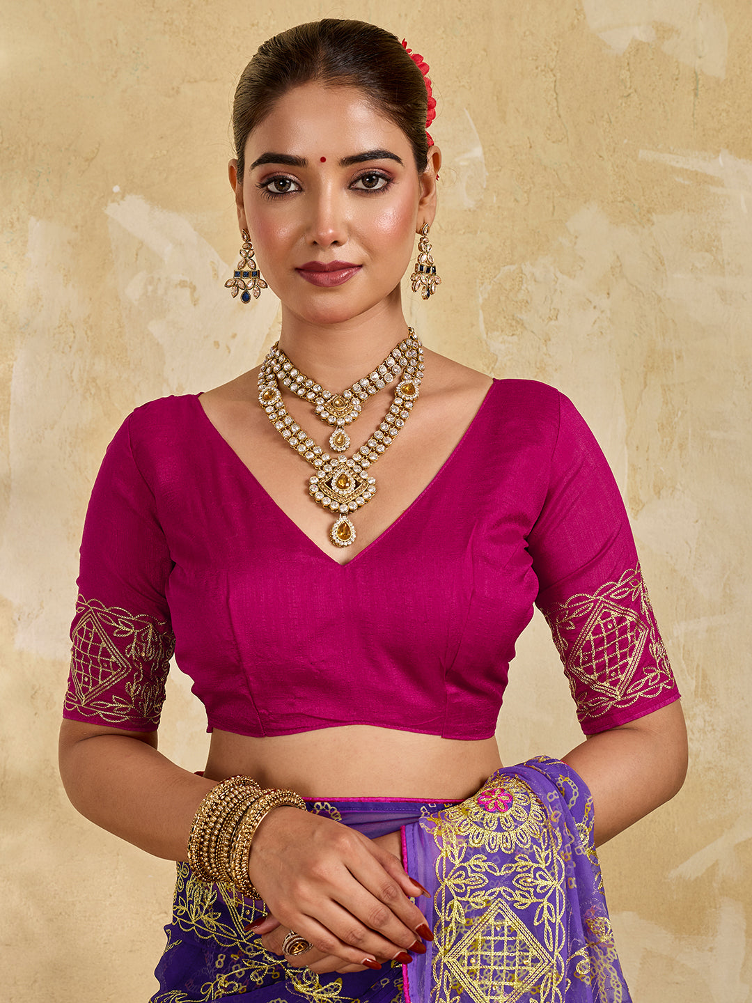 Buy Chiffon Saree Bandhani Style With Aari Work KcPc