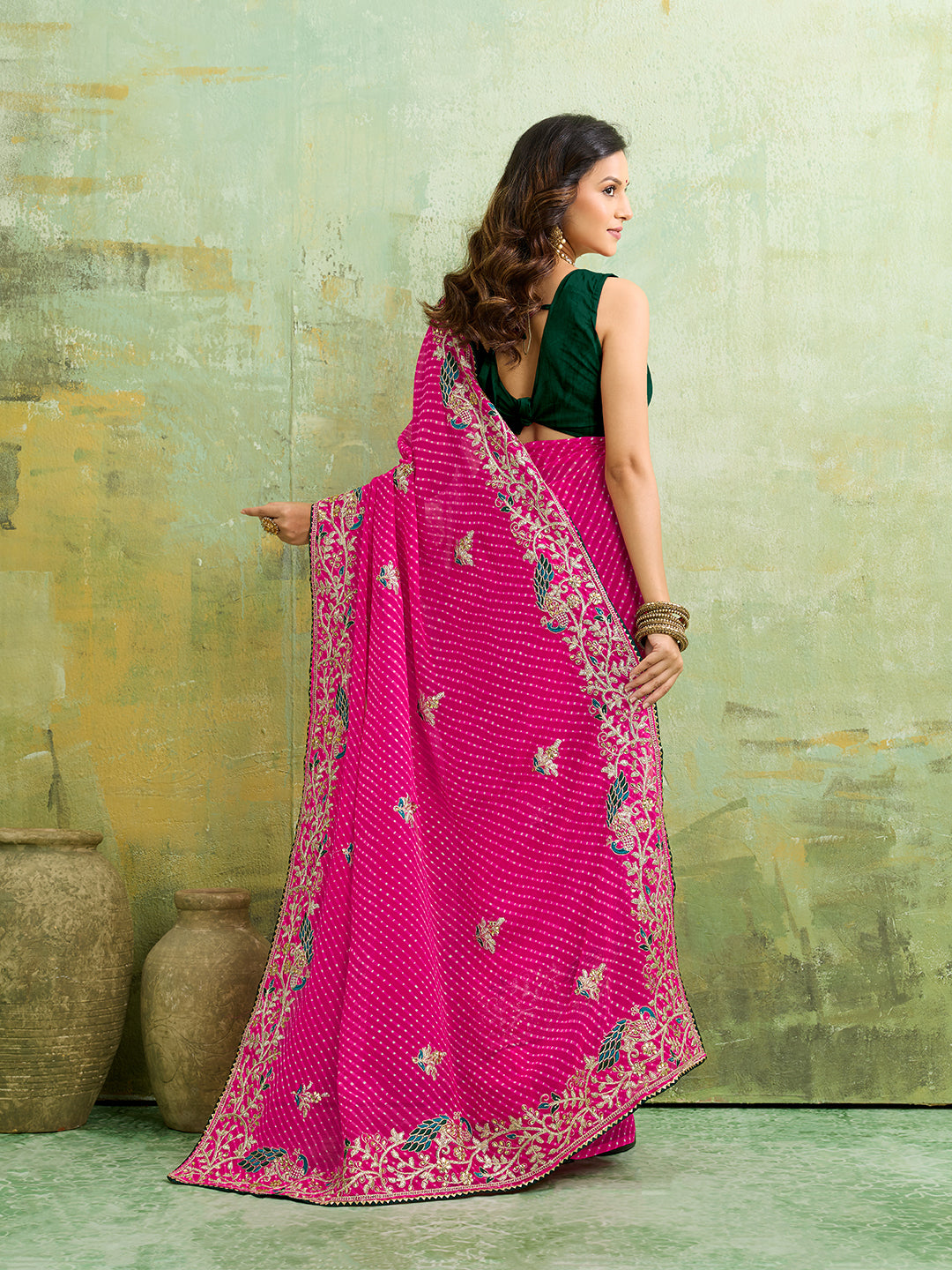 Leheriyrea style saree with embroidery work