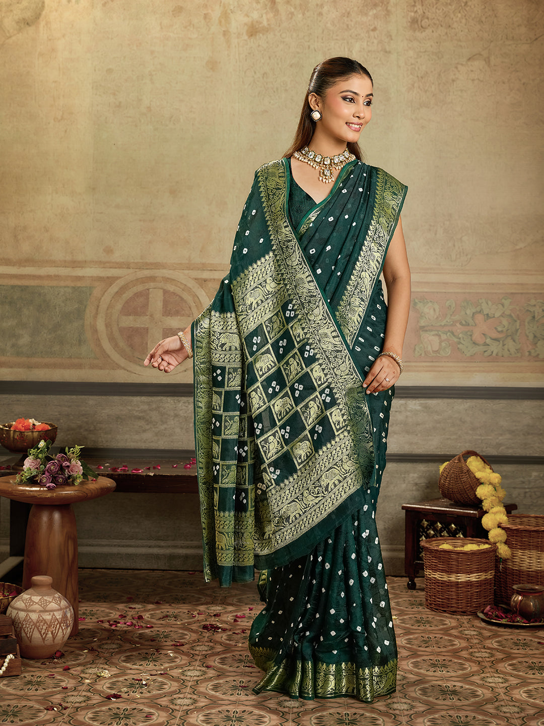 KcPc New Graceful Viscose Silk Bandhani Saree with Zari Weaving Border RAJ