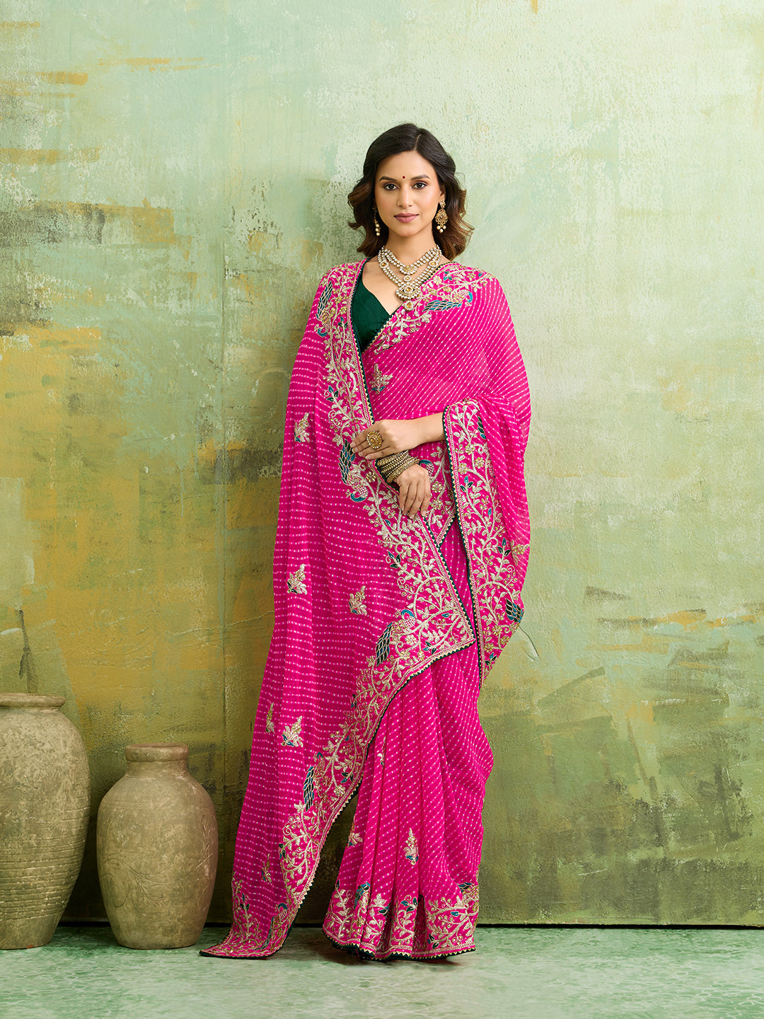 Leheriyrea style saree with embroidery work