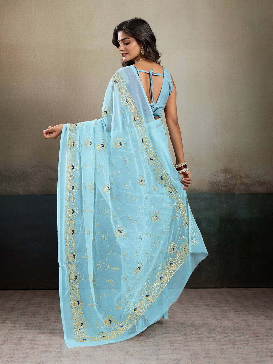 Buy Designer Saree With Handcrafted Aari Tari Work
