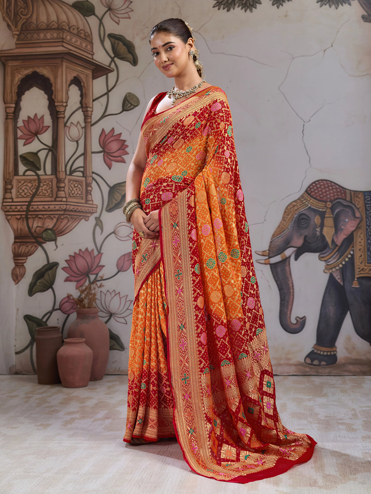 Traditional Royal Meenakari Pure Khaddi Georgette Saree for Women 4