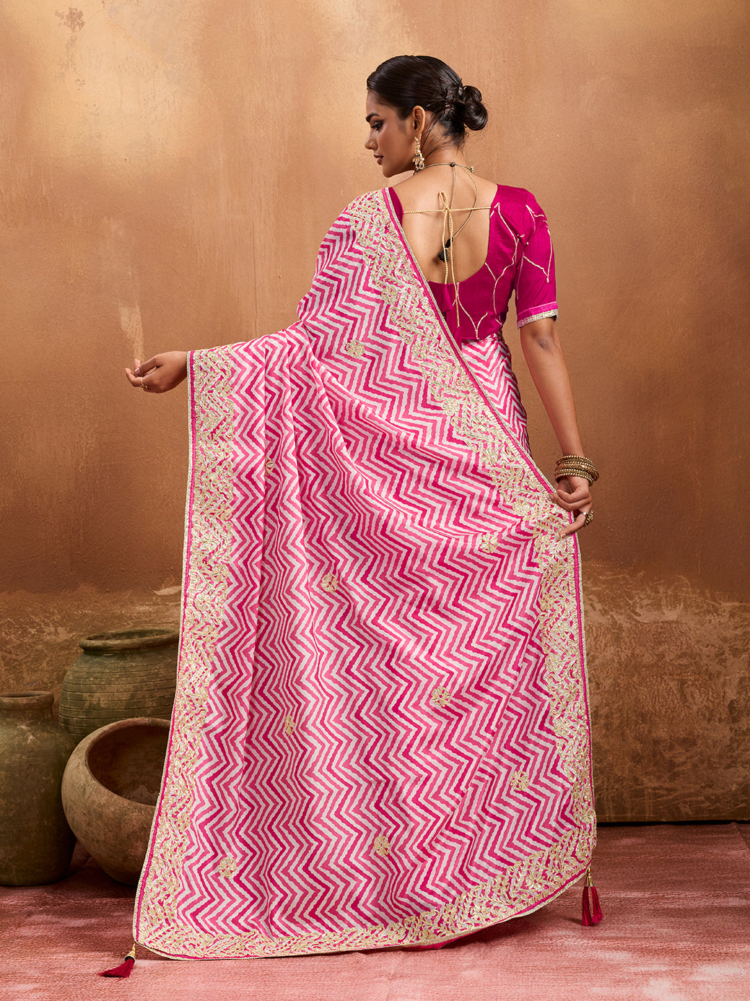 Lightweight Chinon Silk for party wear in pink color