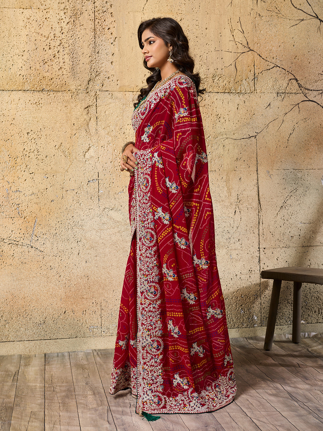 Gotapatti thread work chunri saree