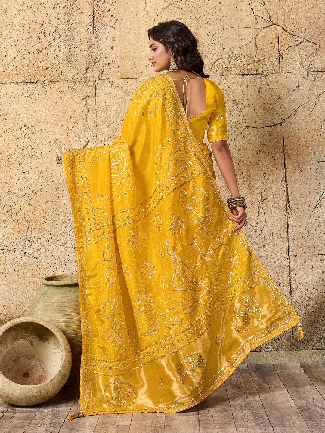 KcPc Royal Bandhani with Kachha Gota Patti Glow Modal Silk SareeAMT