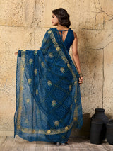 Royal Bandhani Georgette Saree With Golden Embellishments Workunder 1500