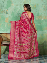 Buy New Launch Cotton Silk Printed Style With Daily Wear Pink Saree