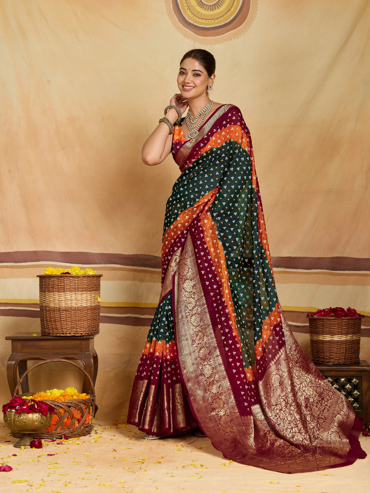 KcPc Designer Viscose Silk Tie-Dye Saree with Zari WorkRBW