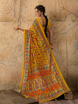 KcPc Latest handpickedpashmina silkFoil Print SareeSTR Mustard