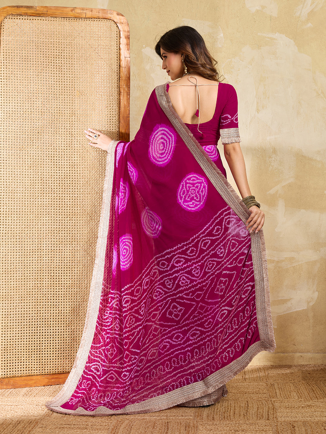 KcPc Traditional Wear Georgette Bandhani Saree with Designer Border KDN