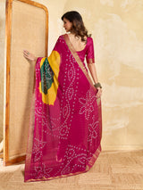 KcPc New Graceful Bandhani Style Moss Chiffon Georgette Saree with Zari Border KDN