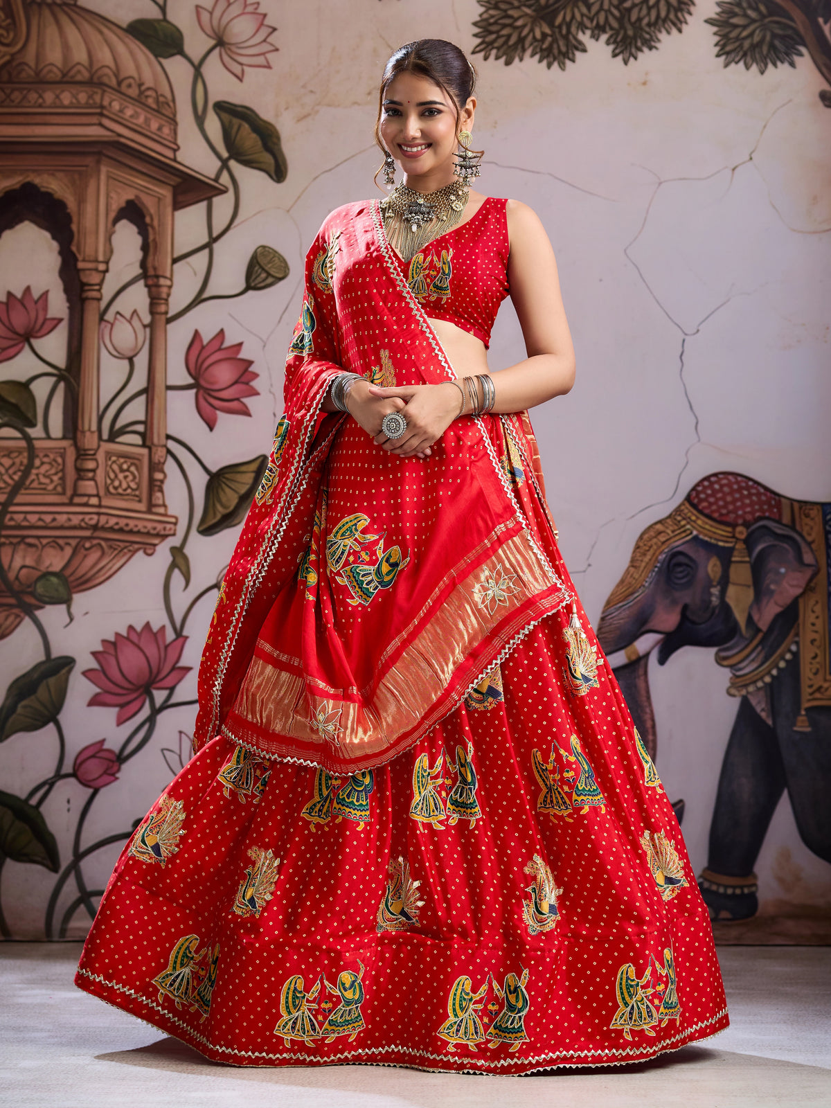 KcPc Beautiful Kalamkari Style Gaji Silk Lehenga with Gotapatti GOURI