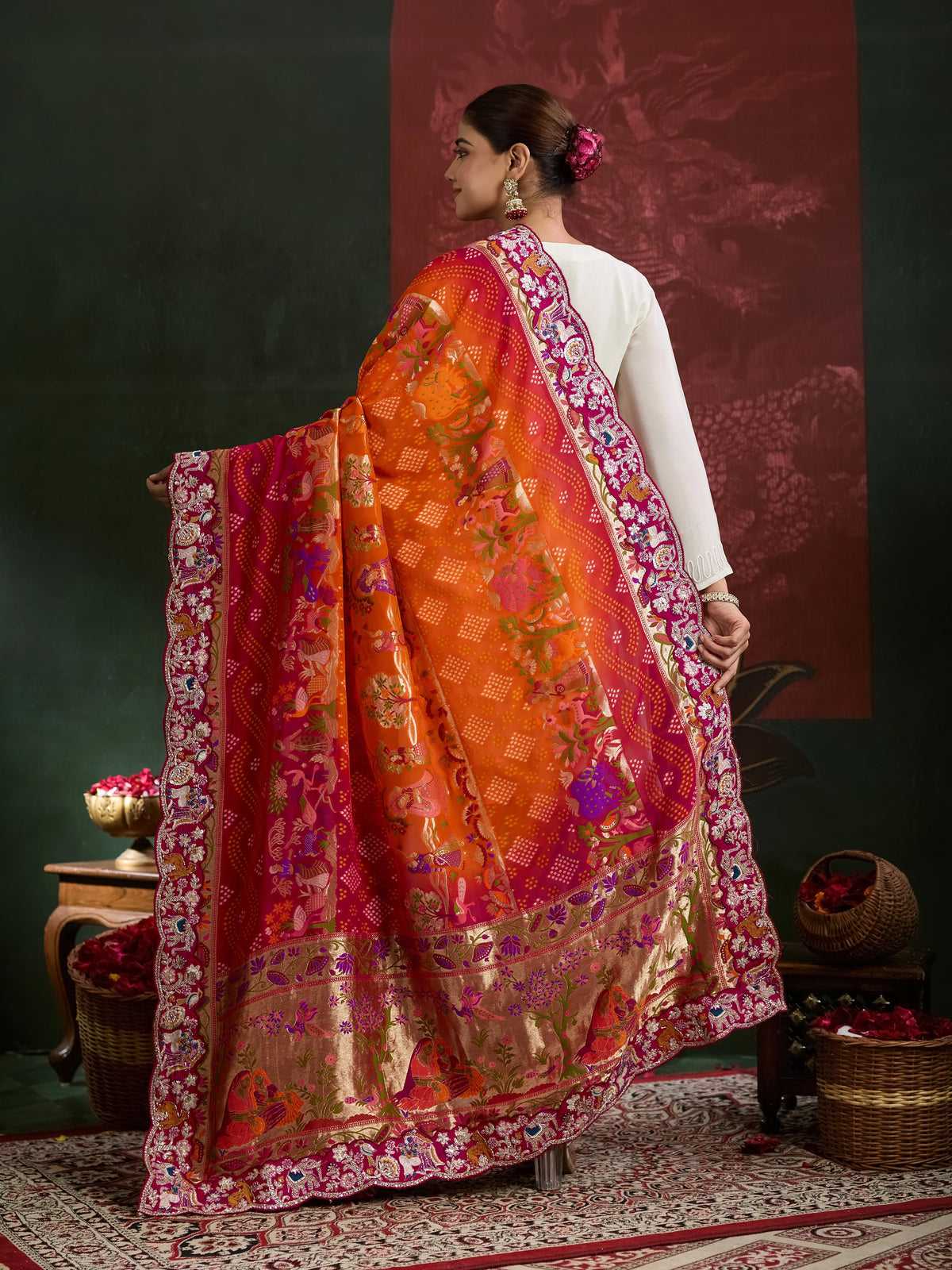 KcPc Khaddi Georgette kalamkari Style Wth Embroidery Work Dupatta TUF