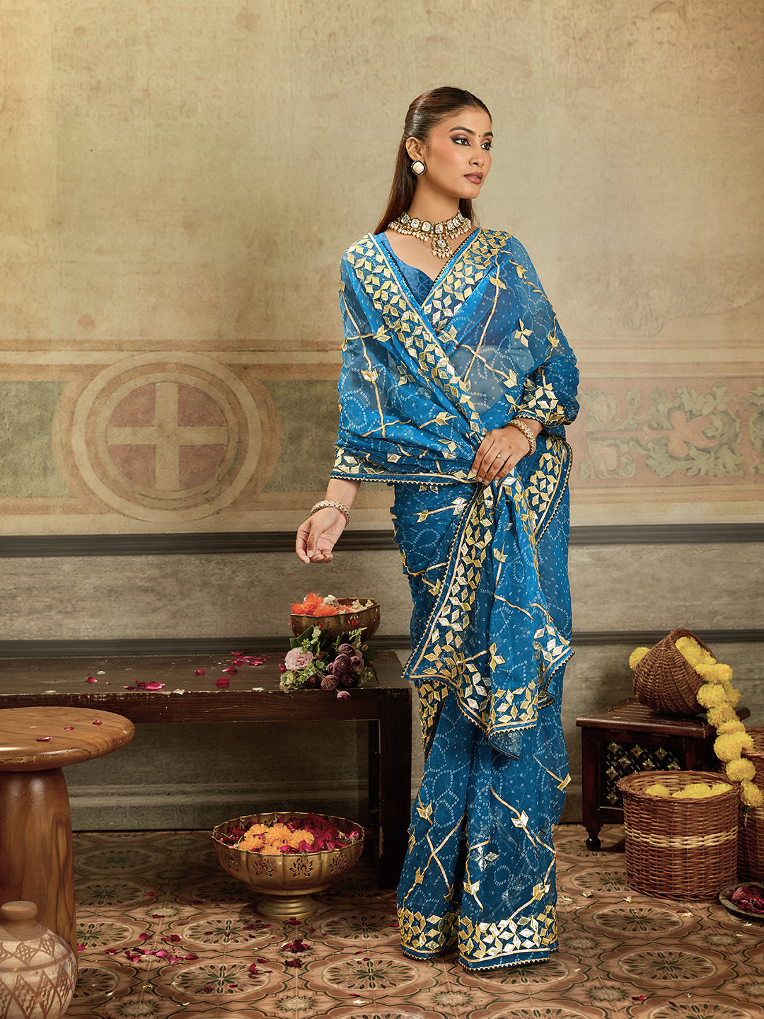 KcPc New Launch Georgette Chiffon Bandhani Style With Gotapatti Work Saree MHS