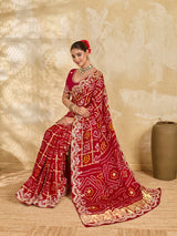 Buy Gaji Silk Saree With Bandhani Style Gota Patti Work KcPc