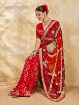 KcPc Latest Pure Georgette Rajasthani Chunri Dupattas Red Orange(pila)