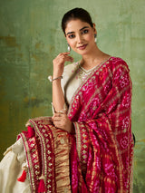 KcPc New Elegant Gaji Silk Bandhani Style Dupatta with Rich Gota Patti Work AMT