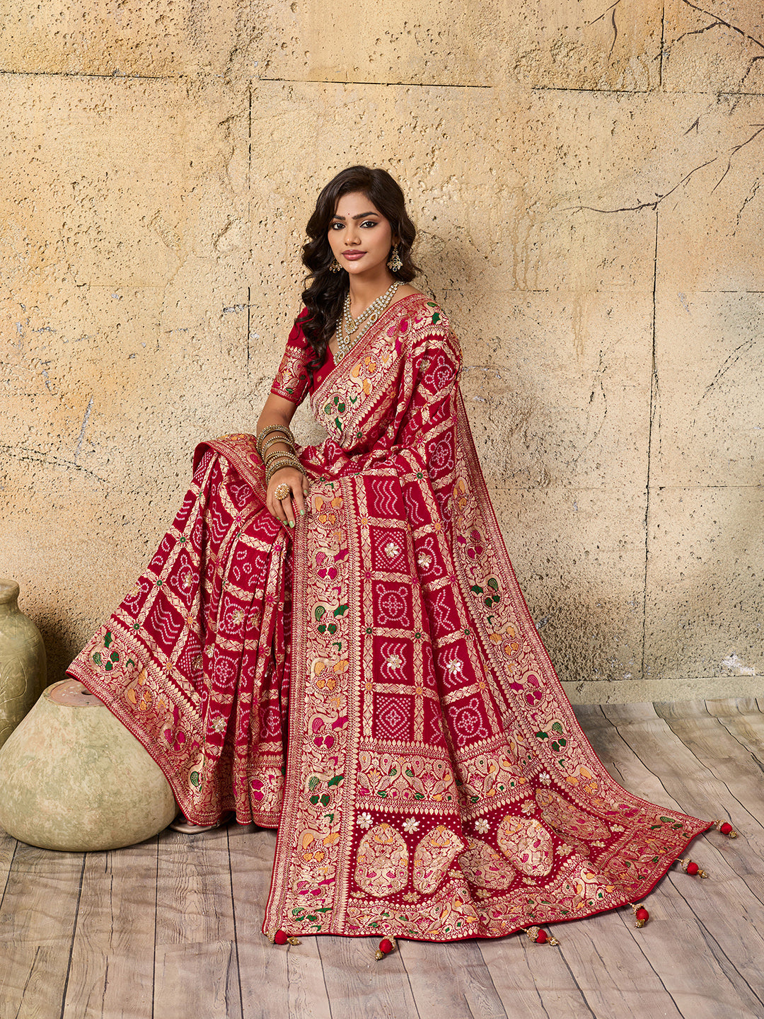 Georgette Gharchola Bandhej Cutdana Gotapatti Work Saree