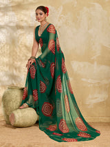 Agreen saree with bandhani print under 500