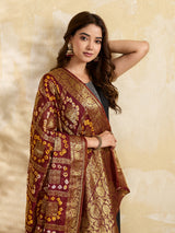 KcPc Royal Look Jacquard Silk Dupatta with Authentic Handmade Bandhani