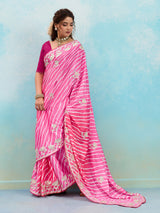 KcPc Latest Satin Silk Multicolored Tifli Leheriya Gotapatti work Saree1SANA