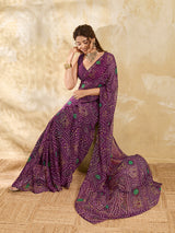 KcPc Rajwadi Style Royal Georgette Bandhani Sarees WineSTL