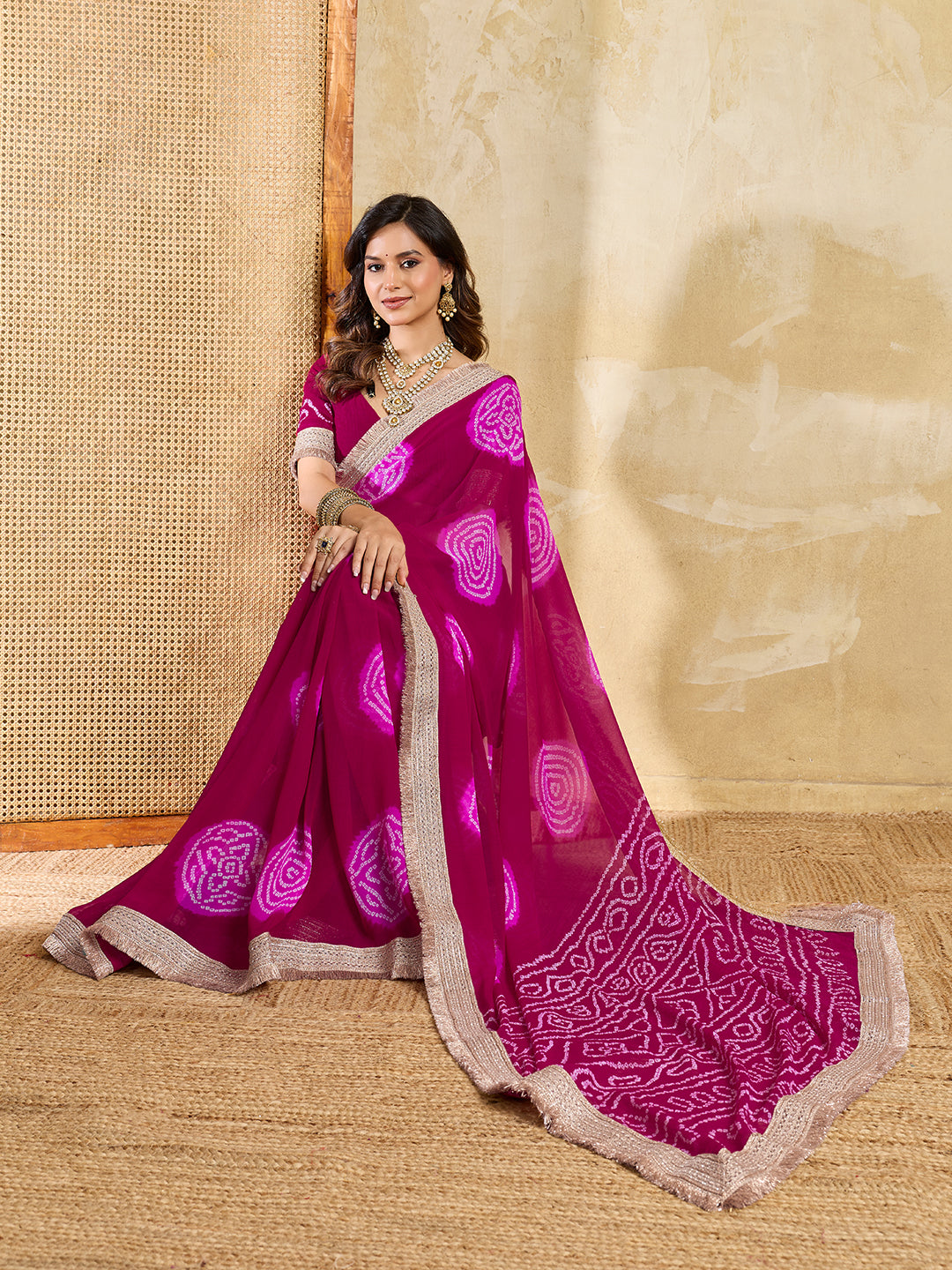 KcPc Traditional Wear Georgette Bandhani Saree with Designer Border KDN