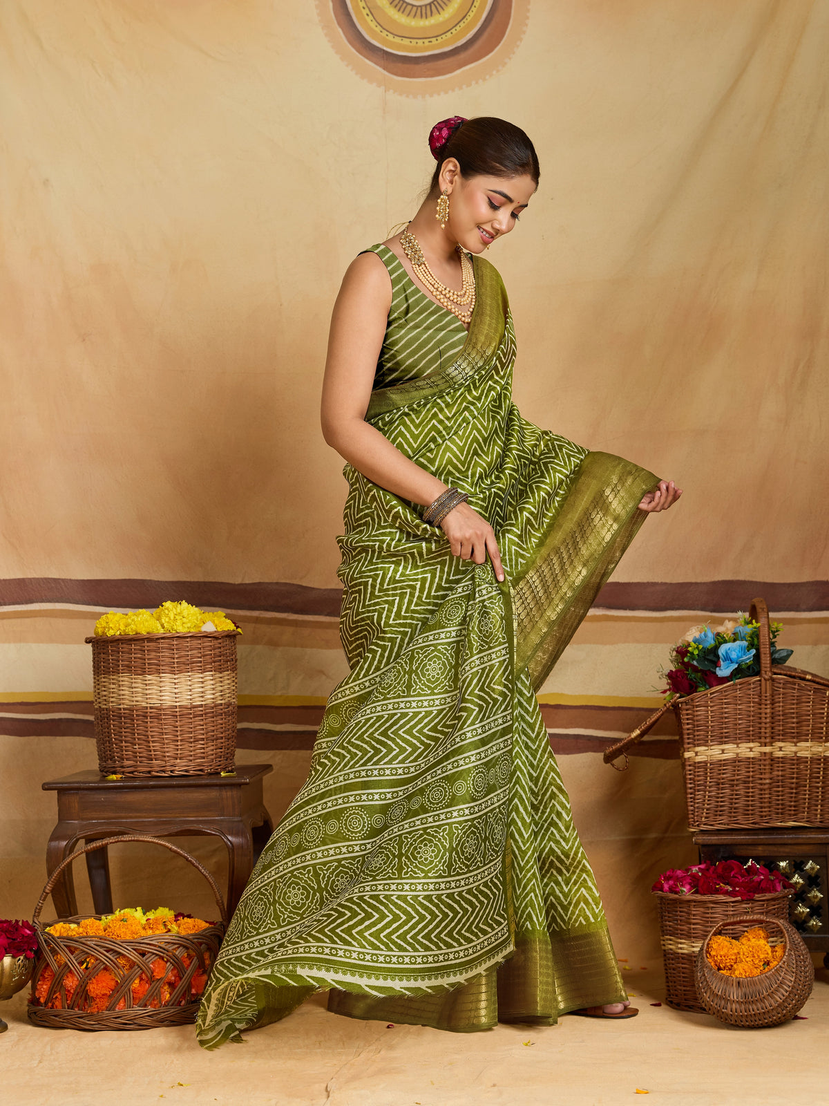 KcPc Luxury Cotton Silk Festive Wear Zig Zag SareeSTL