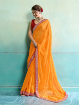 Buy New Spiceal Chiffon Leheriya Style With Embroidery Border Work Saree