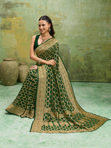 KcPc Latest New Launch Pure Khaddi Georgette Upada Neemzari Bandhej SareeBottle Green