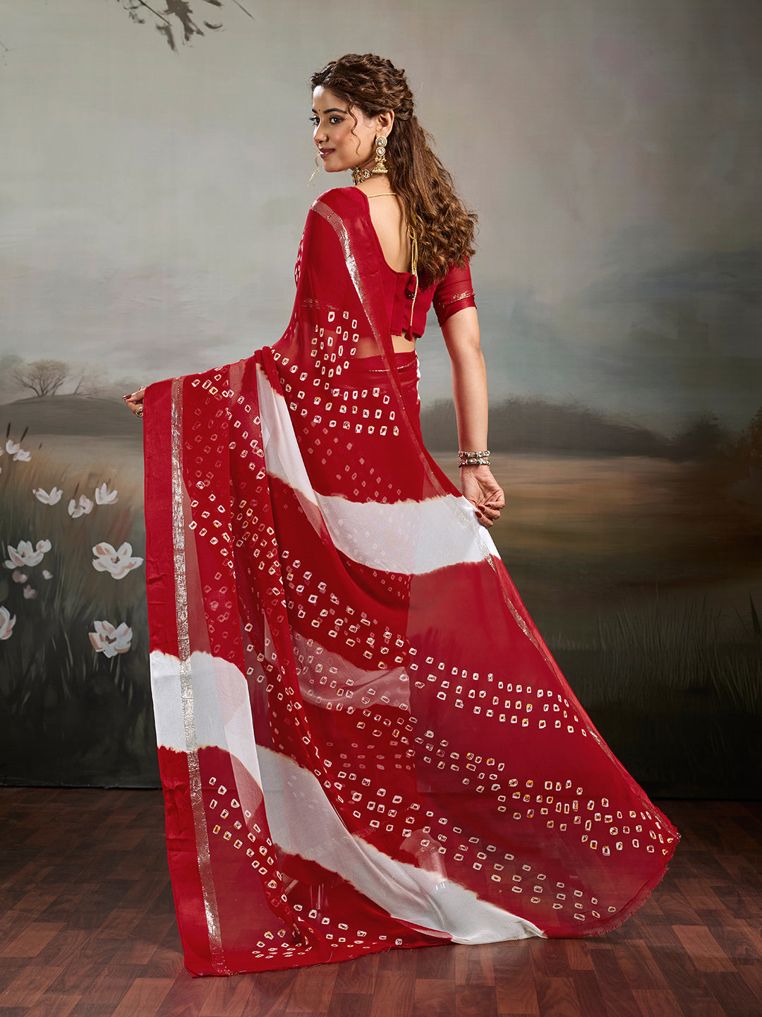 Georgette Multi ColourBandhni saree under 1000