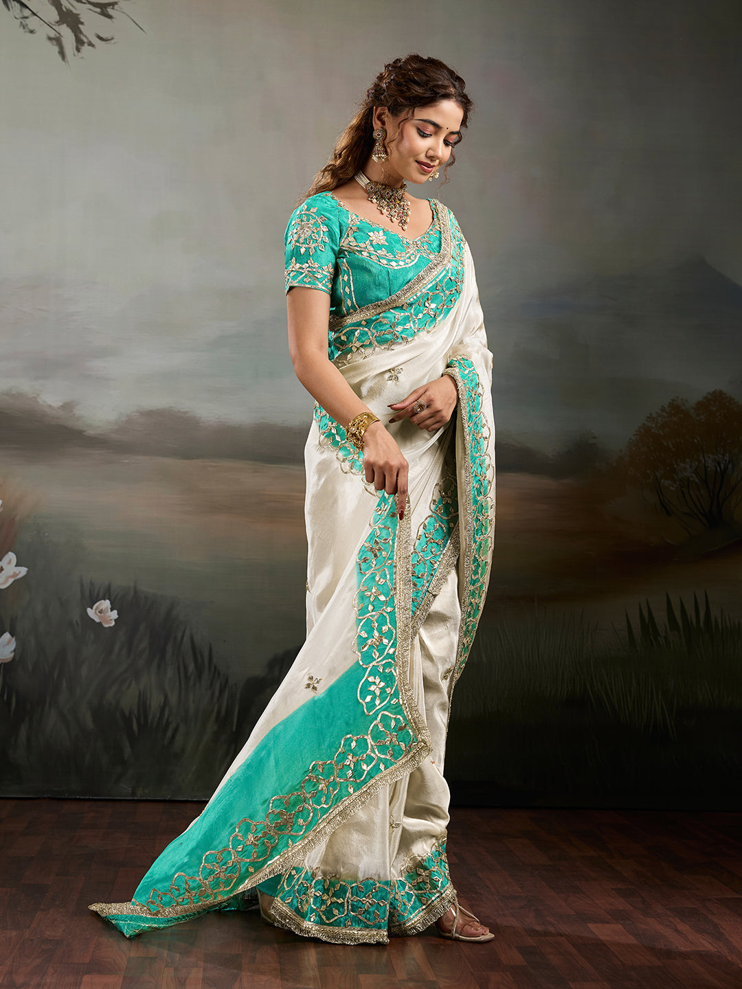 Buy New Designer Saree with Traditional Gotapatti Work KcPc