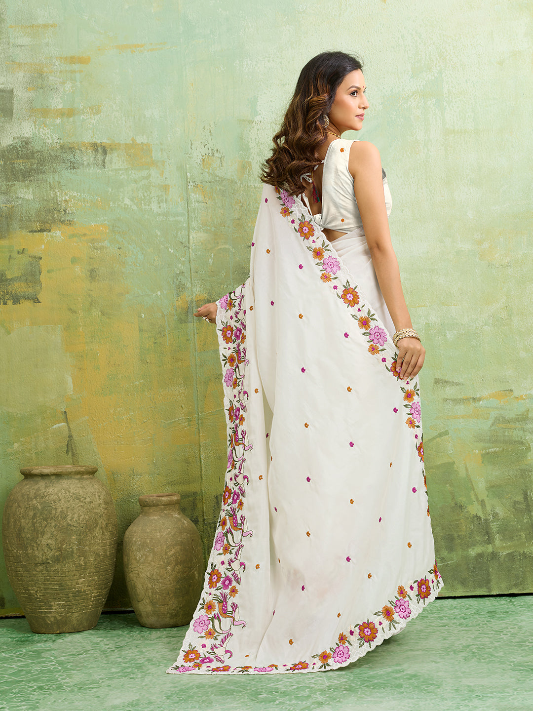 Buy Tussar Silk Saree with Beautiful Embroidery Work Kcpc
