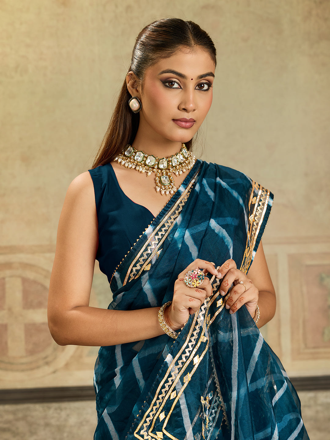 KcPc New Arrival Organza Leheriya Style With Gotapatti Work Saree MHS