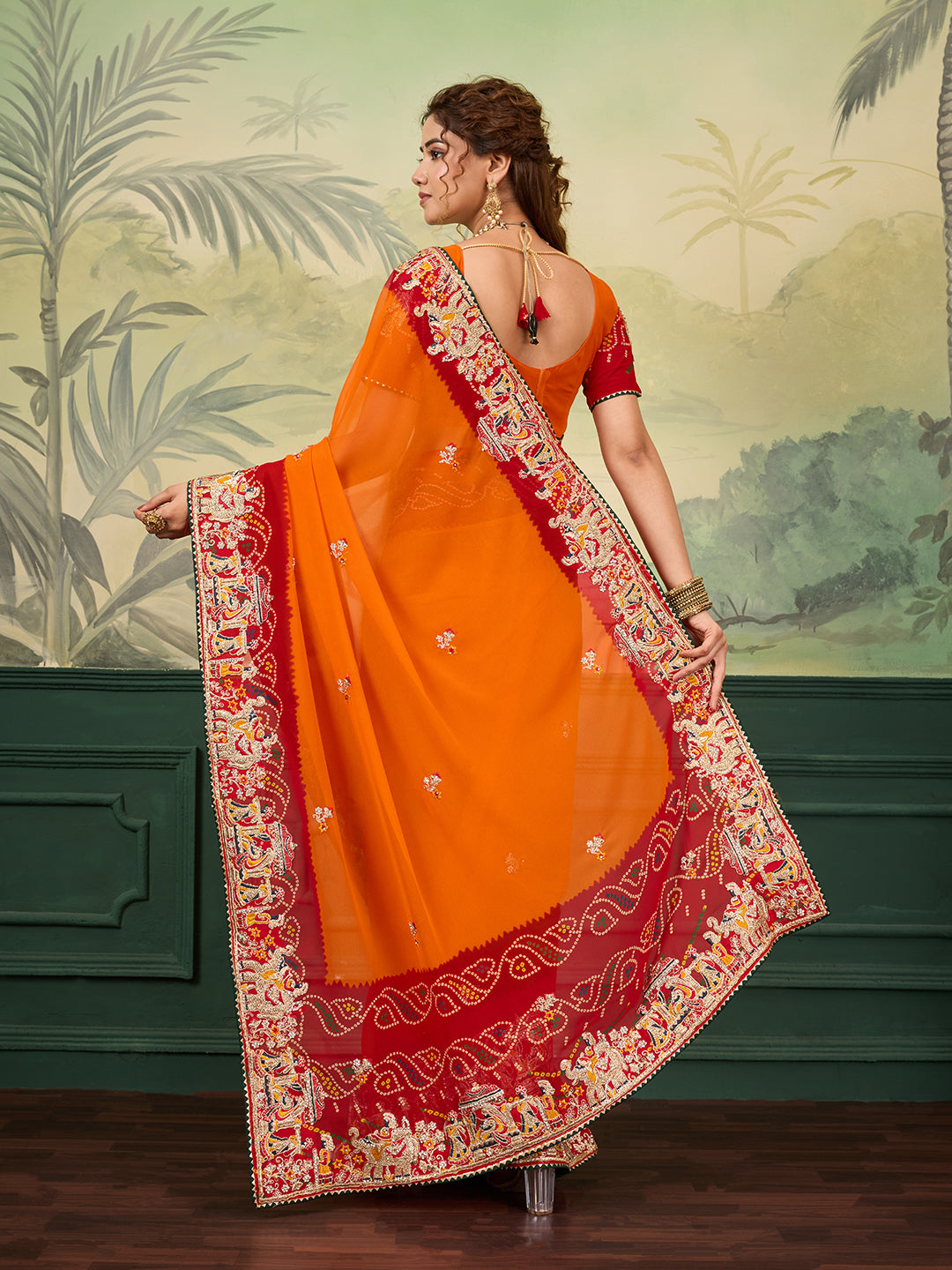 Rajasthani Traditional Pure Georgette Chunari Pila Saree